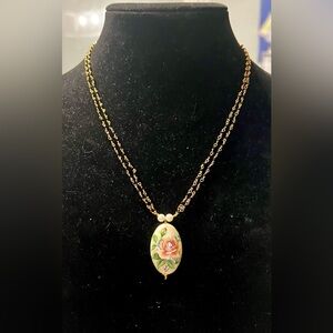 Hand painted, pearl and bead pendant MAGNIFICENT